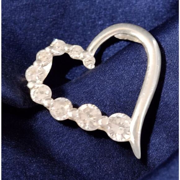 Sterling Silver Heart Pendant with Graduated Faux Diamonds - Picture 3 of 5